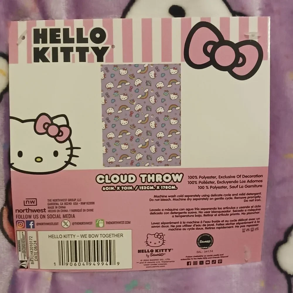 Hello Kitty Purple Cloud Rainbow Throw Blanket